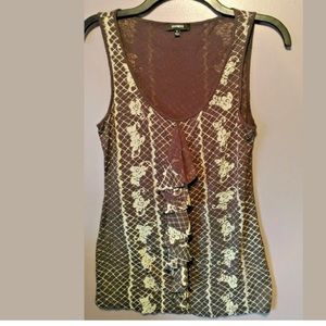 Express S Tank Top Ruffle Gray White Floral Shirt